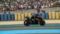 Aksi pembalap Yamaha Tech 3, Hafizh Syahrin pada balapan MotoGP Prancis 2018 di Sirkuit Le Mans. (Twitter/Yamaha Tech 3)