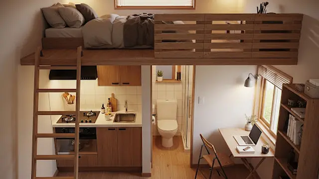 Rumah 4x3 dengan Kamar Tidur Sederhana di Atas