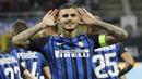 Pemain Inter Milan, Mauro Icardi saat merayakan golnya ke gawang Fiorentina pada laga Serie A di  San Siro stadium, Milan (20/8/2017). Inter menang 3-0. (AP/Antonio Calanni)