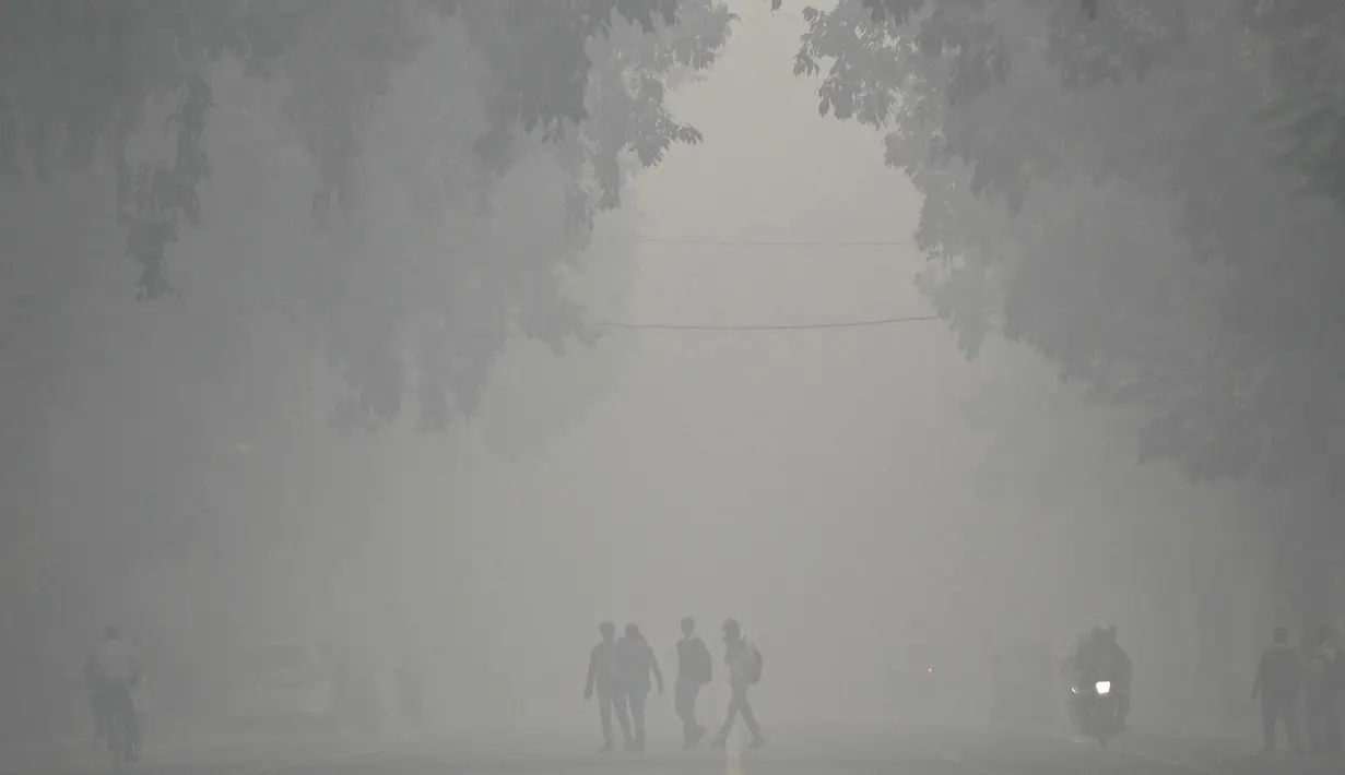 Kabut asap juga mengurangi jarak pandang di beberapa tempat. (Money SHARMA/AFP)