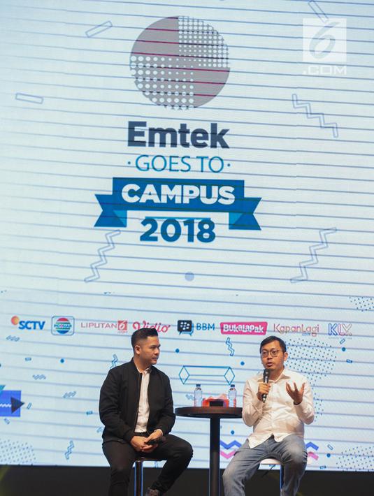 Ceo dan Founder Bukalapak Achmad Zaki memberikan sharing inspirasi saat menjadi pembicara dalam EGTC 2018 di Universitas Kristen Petra Surabaya, Jawa Timur, Rabu (14/11). EGTC 2018 ini diadakan 13-15 Oktober 2018. (Liputan6.com/Faizal Fanani)