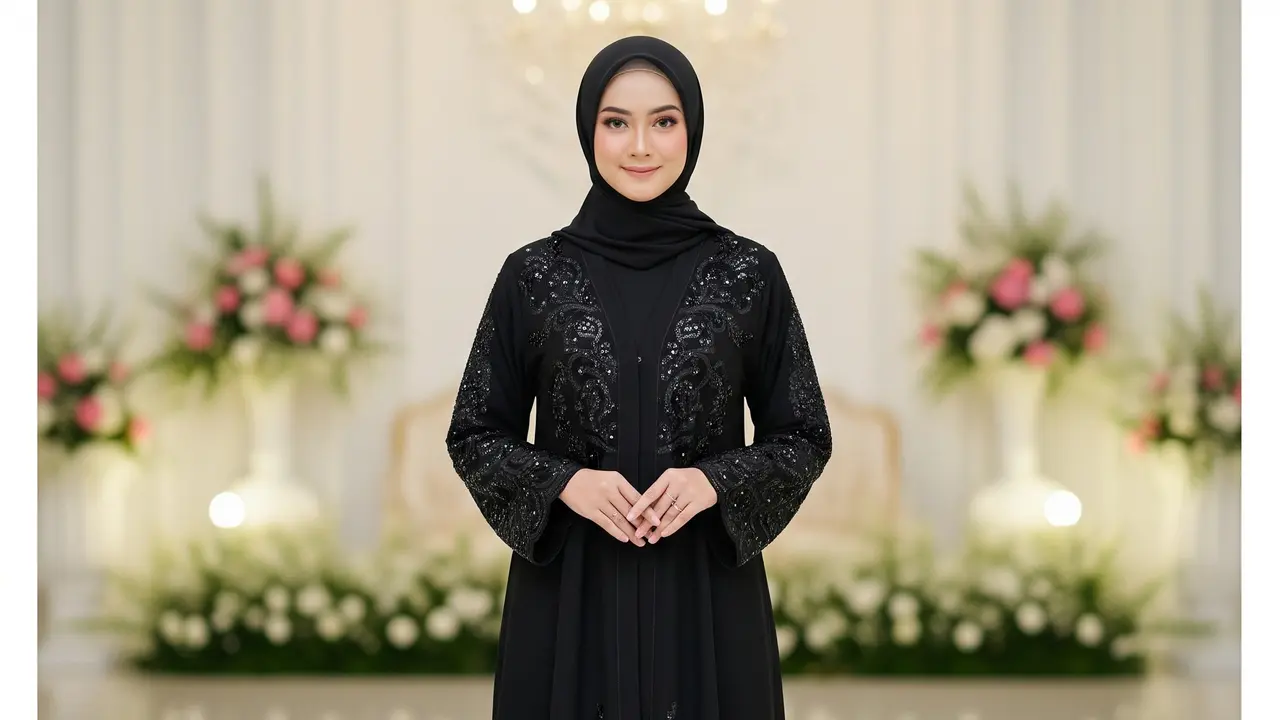 Model Gamis Abaya Hitam Bordir atau Payet