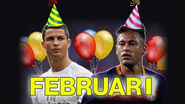 Video pemain sepak bola terkenal yang berulang tahun di bulan Februari versi Talksport. Seperti Cristiano Ronaldo dan Neymar yang sama ulang tahunya pada 5 Februari.