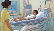 Ilustrasi Bocil Cuci Darah di Rumah Sakit Gara-Gara Penyakit Gagal Ginjal by AI