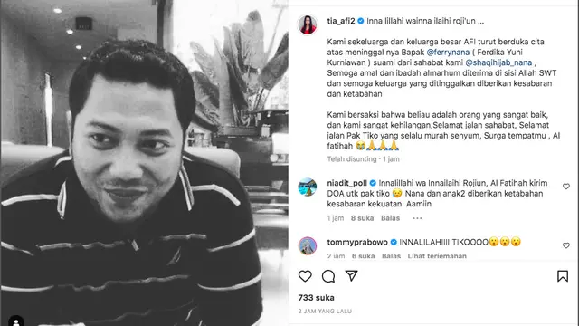 Kabar Duka, Suami Nana AFI Meninggal Dunia. (instagram.com/tia_afi2)