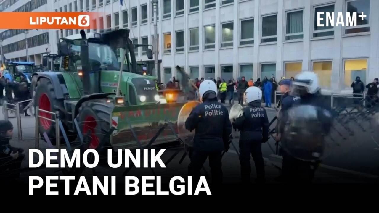 Demo Unik Petani Belgia, Traktor Dihadang Water Cannon Polisi