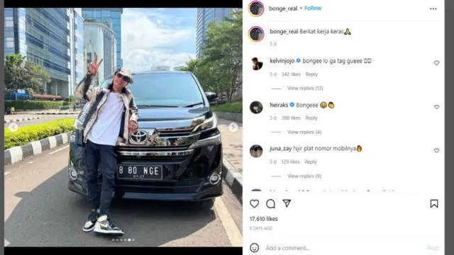 Bonge Berpose di Depan Toyota Vellfire, Pelat Nomor B 80 NGE Curi Perhatian Warganet