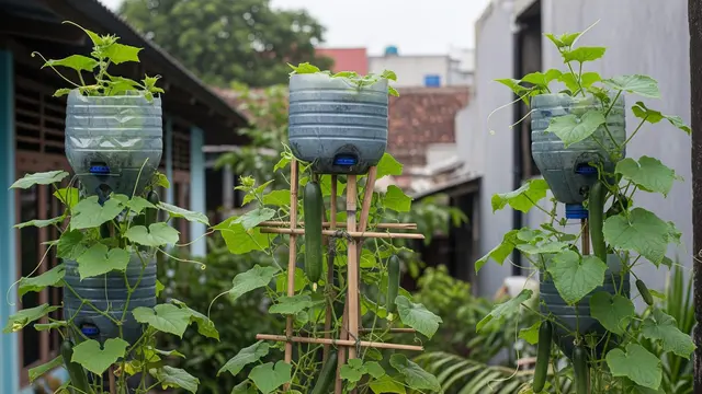 Ide Kebun Timun Vertikal dari Galon Bekas yang Cocok untuk Halaman Sempit