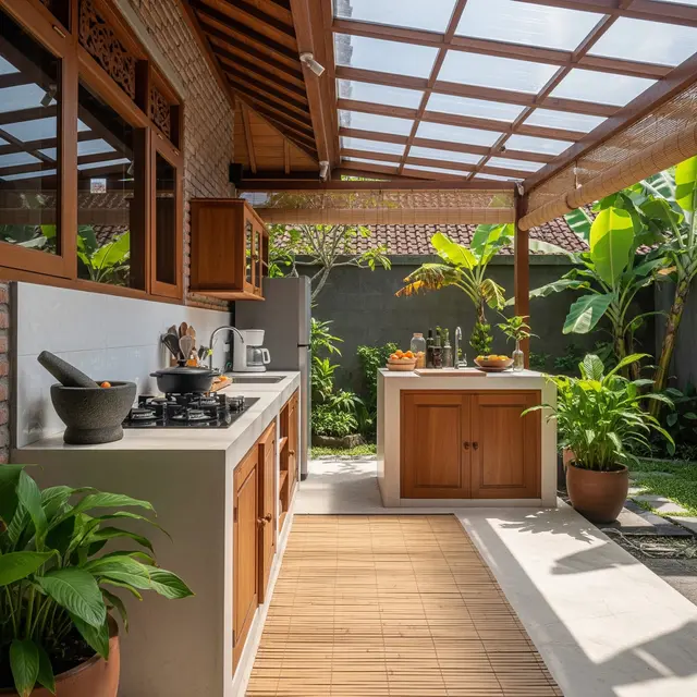 Model Dapur Semi Outdoor yang Cocok untuk Rumah Kampung (AI)