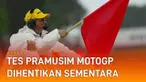 Bendera merah berkibar di Sirkuit Mandalika saat tes pramusim hari pertama (11/2/2022).