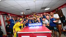Para pemain Inter Milan rayakan sukses menjadi juara Coppa Italia 2025/2026. (X/Inter Milan)