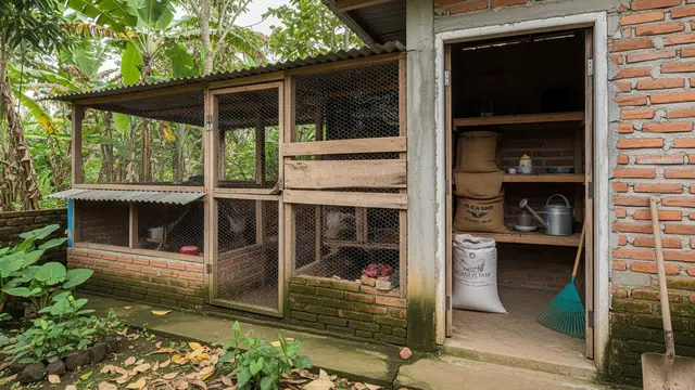 Kandang Ayam Semi Permanen dengan Gudang Mini