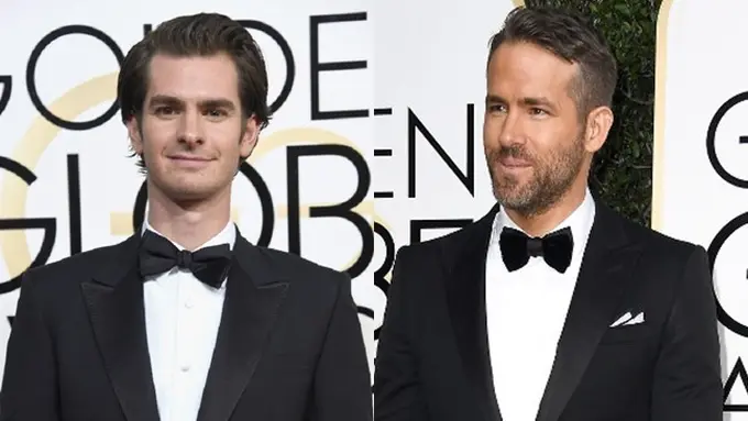 Ryan Reynolds dan Andrew Garfield berciuman di Golden Globes 2017. (AFP/Bintang.com)