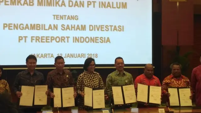 Penandatanganan Peperjanjian antara Pemerintah Pusat, Pemerintah Provinsi Papua, Pemerintah Kabupaten Mimika dan Inalum mengenai pengambilan saham divestasi PT Freeport Indonesia.