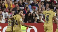 Selebrasi bek Barcelona Eric Garcia usai menjebol gawang Sevilla (AFP)