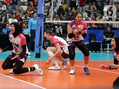 Ekspresi pevoli putri Jakarta BIN, Megawati Hangestri Pertiwi usai memastikan kemenangan atas Jakarta Electric PLN pada final Proliga 2024 di Indonesia Arena, Kompleks Gelora Bung Karno, Jakarta, Sabtu (20/7/2024). (Liputan6.com/Helmi Fithriansyah)