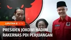 Presiden Joko Widodo menghadiri rapat kerja nasional ketiga PDI Perjuangan. Dalam Rakernas, Joko Widodo memberi wejangan khusus kepada Ganjar Pranowo, bakal calon presiden dari PDI Perjuangan.