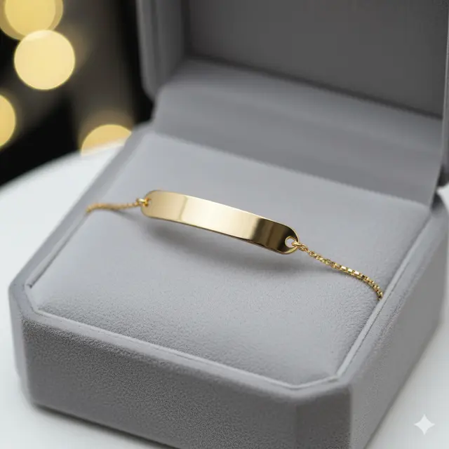 Model Gelang Emas Kombinasi Rantai dan Plate Nama