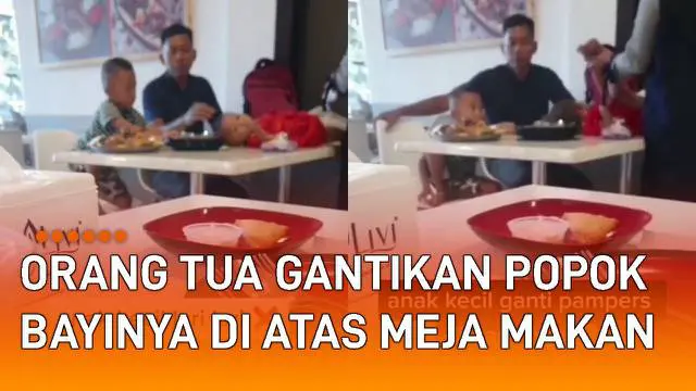 Aksi orang tua gantikan popok bayinya di atas meja makan mengundang perhatian