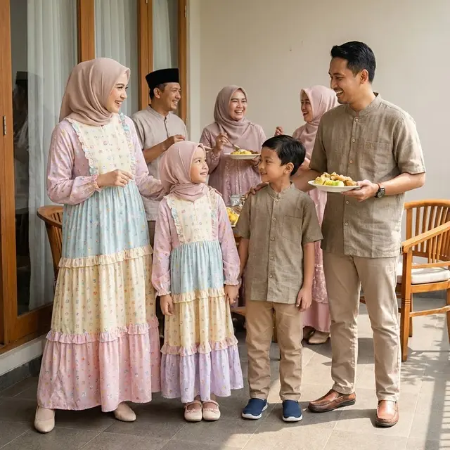 Gamis Tiered Skirt dan Koko Casual Linen