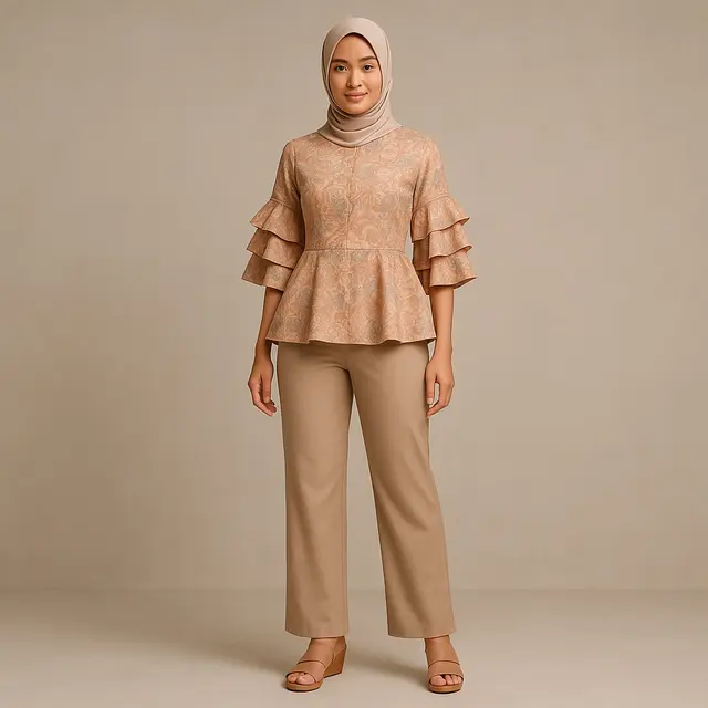 Model Baju Batik Lengan Ruffle Kekinian di 2025/Ilustrasi gambar oleh AI