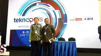 CEO Erajaya, Hasan Aula (kiri) saat konferensi pers ajang Teknopolis di Jakarta Convention Center (JCC), di Jakarta, Jumat (9/6/2017). (Liputan6.com/Agustinus M Damar)