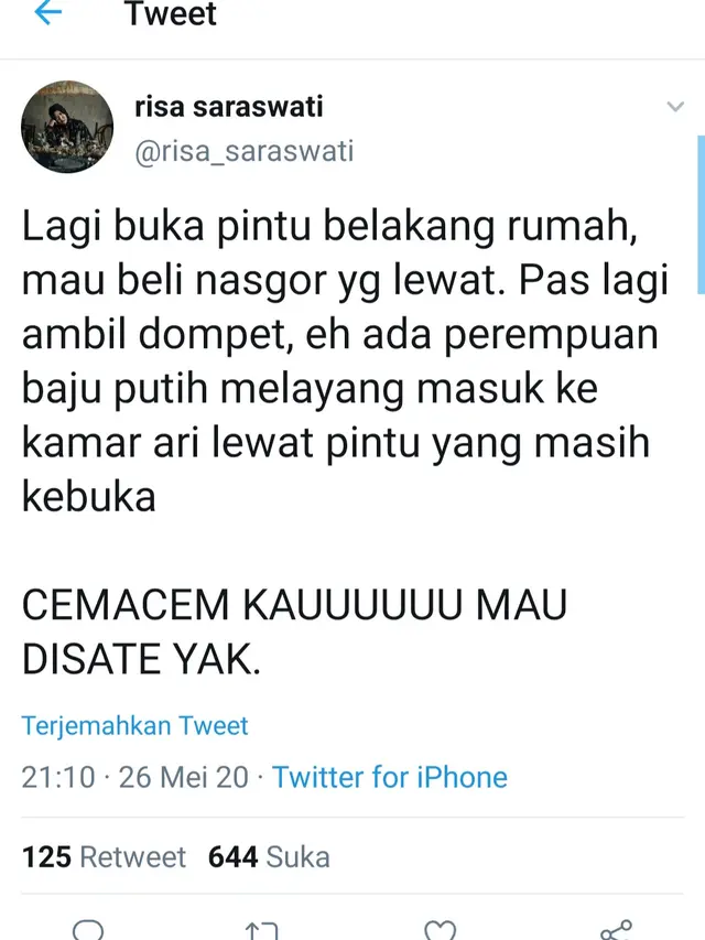 Unggahan Risa Saraswati. (Foto: Twitter @risa_saraswati)