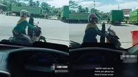 Emak-emak terobos antrean mobil (TikTok/@awtoni01)