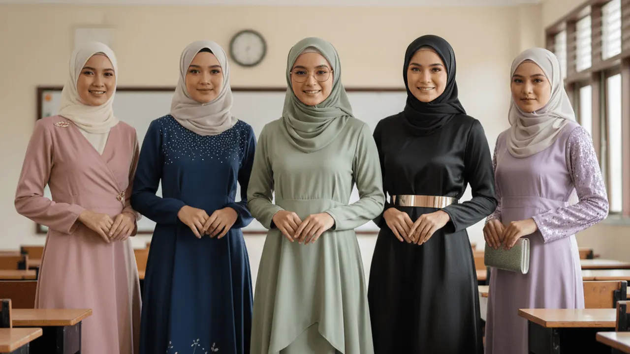 Gamis Satin Elegan untuk Ibu ke Pembagian Rapor Sekolah