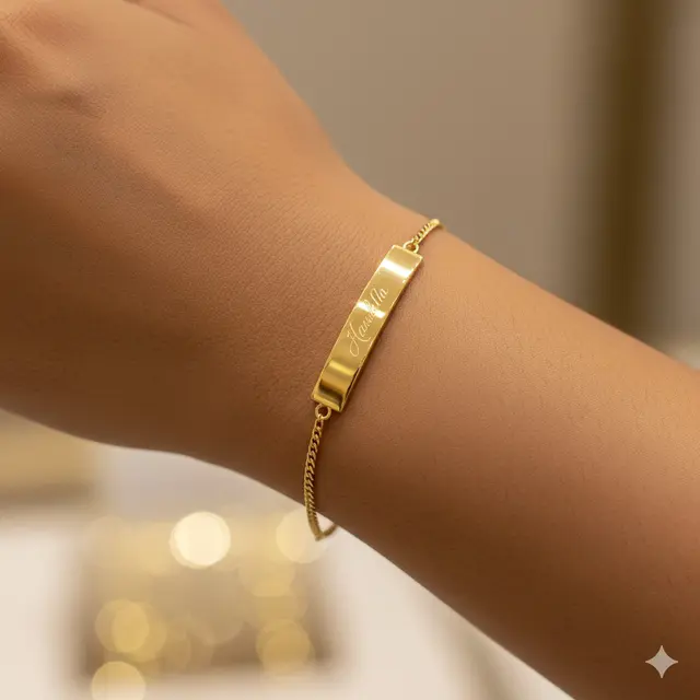 Model Gelang Emas Kombinasi Rantai dan Plate Nama