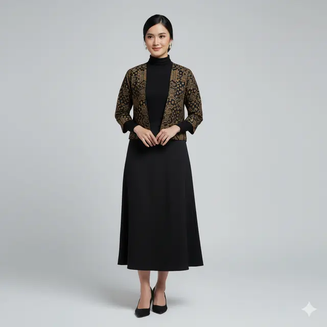 Inspirasi Setelan Batik Kerja Wanita dengan Outer Polos Model Crop Terbaru 2025. Gemini