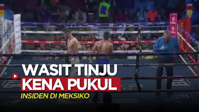 Berita video insiden wasit tinju di Meksiko KO setelah kena pukul seorang petinju di atas ring, Sabtu (2/4/2022).