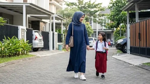 Model Baju Gamis Polos Modern Terbaru untuk Ibu-ibu Antar Jemput Anak