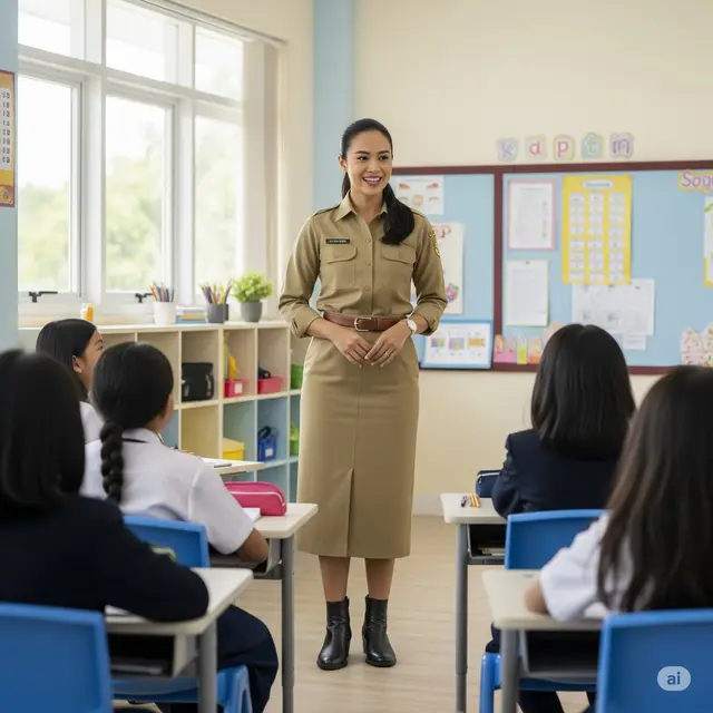 Model Baju Khaki Guru Wanita PNS Terbaru. Foto: Gemini