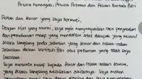Surat Permintaan Maaf Mantan Kadiv Propam Polri Ferdy Sambo (Foto: Dok Pribadi)