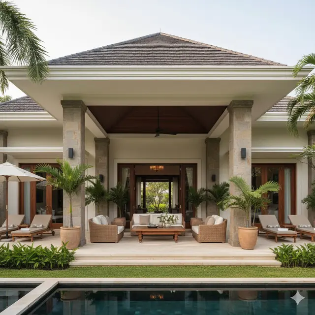 Model Rumah 1 Lantai dengan Teras Luas Bergaya Resort