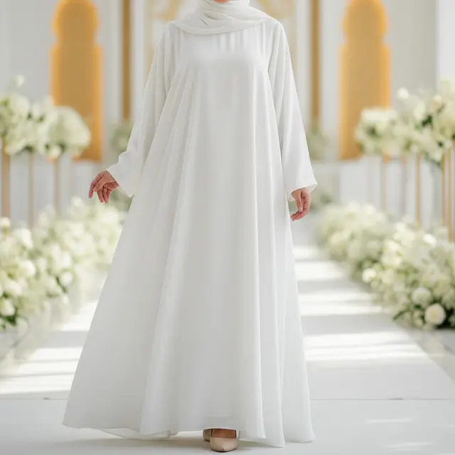 9 Model Gamis Putih Simple untuk Pengajian dan Akad Nikah, Tampil Anggun