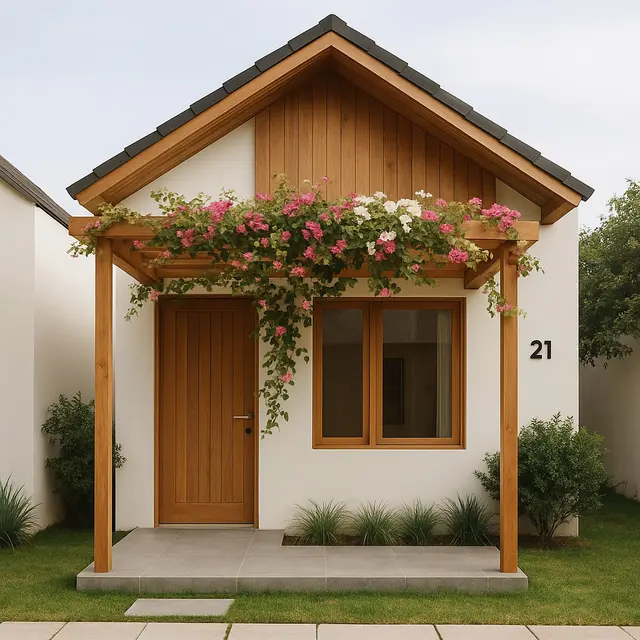 Inspirasi Fasad Rumah Tipe 21 dengan Aksen Kayu