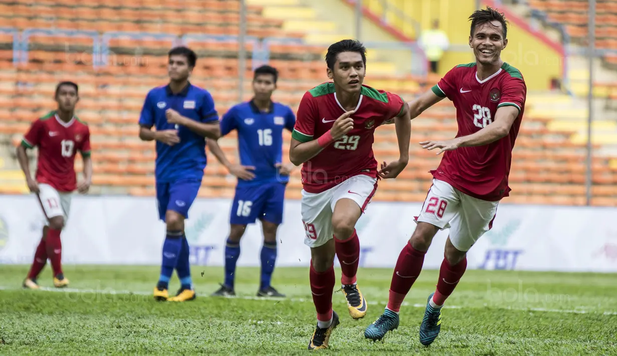 3. Gelandang Timnas Indonesia, Septian David Maulana, mencetak gol perdana bagi tim Garuda pada ajang SEA Games 2017. (Bola.com/Vitalis Yogi Trisna)