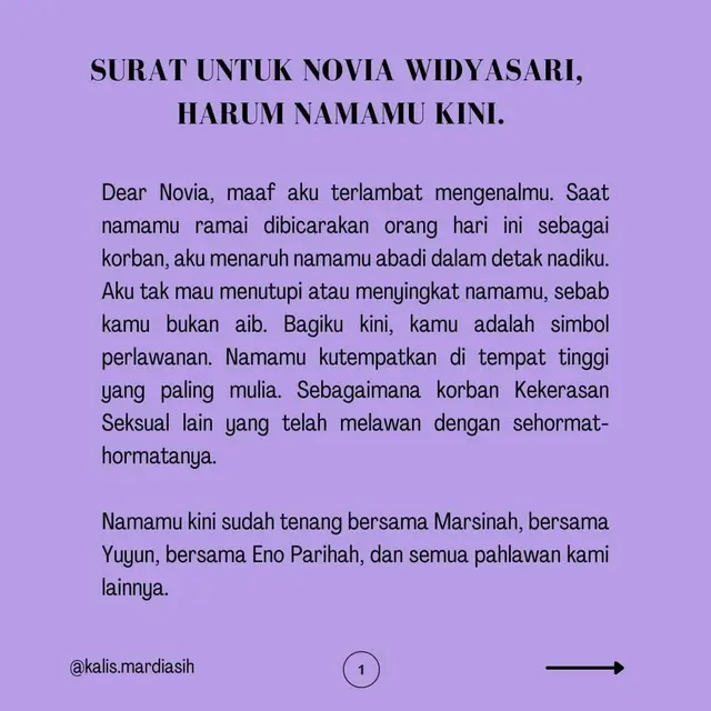Unggahan Kalis Mardiasih. (Foto: Instagram @kalis.mardiasih)