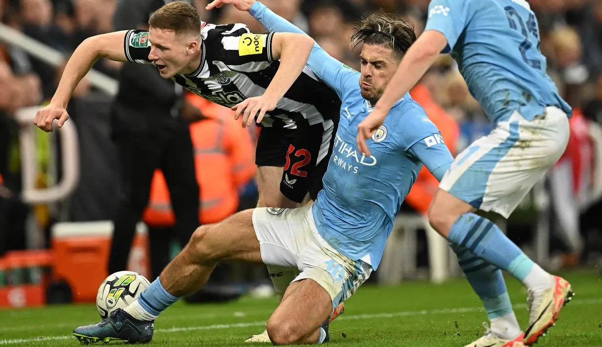 Kemenangan ini memastikan langkah Newcastle ke putaran keempat Piala Liga Inggris Carabao Cup musim ini, sementara Man City harus tersingkir. (Oli SCARFF / AFP)
