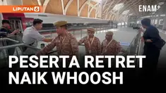 Rombongan kepala daerah dari berbagai wilayah di Indonesia tiba di Stasiun Tegalluar, Kabupaten Bandung, Minggu (22/6/2025), menggunakan Kereta Cepat Whoosh. Mereka akan mengikuti kegiatan retret nasional yang diselenggarakan oleh Kementerian Dalam N...