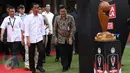 Presiden Joko Widodo bersiap membuka turnamen Piala Presiden 2017 di Stadion Maguwoharjo, Sleman, Sabtu (4/2). Sekitar 31.000 penonton menyaksikan laga pembuka turnamen Piala Presiden 2017. (Liputan6.com/Helmi Fithriansyah)