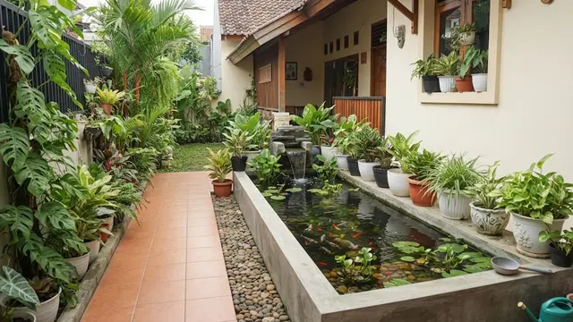 Kolam Persegi dengan Tanaman di Sisi Kolam