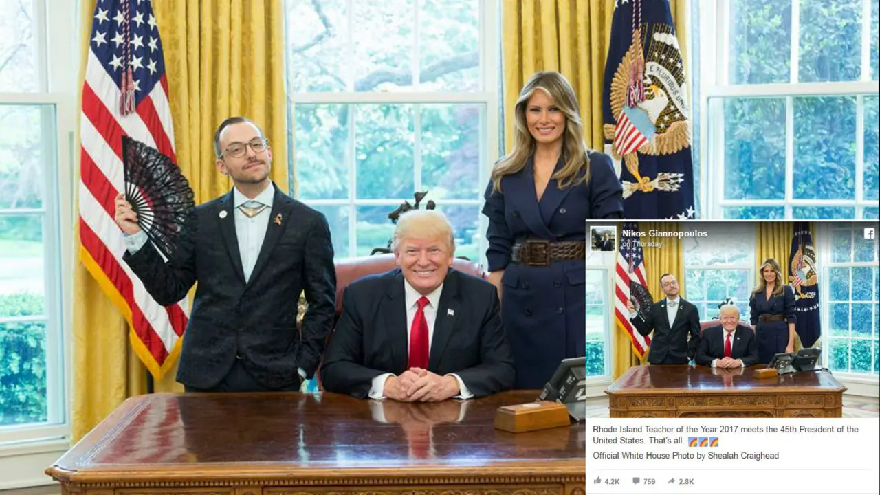 Foto viral bersama Donald Trump di Gedung Putih. (Facebook Nikos Giannopoulos)