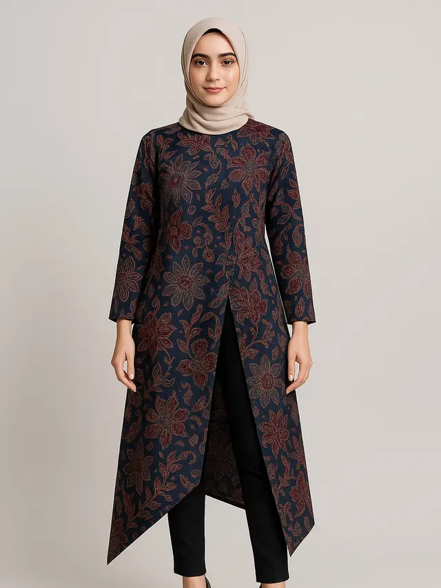 Model Tunik Batik Belah Panjang yang Lagi Tren