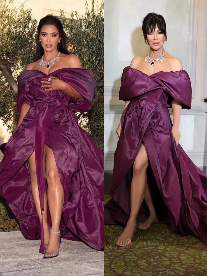 Sebut Sang Anak sebagai Inspirasi, Gaya Kris Jenner Duplikasi Gaya Kim Kardashian dalam Gaun Ungu Dramatis Dolce & Gabbana