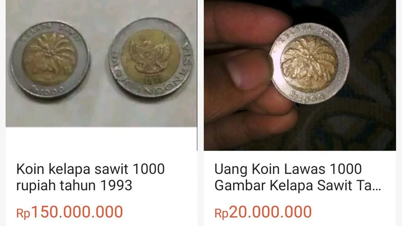 Uang logam pecahan Rp 1.000 bergambar kelapa sawit dijual ratusan juta di e-commerce.