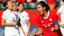 Christine Sinclair adalah pemain Kanada yang mencatatkan diri sebagai pencetak gol wanita terbanyak kedua dunia dengan 161 gol. Sinclair telah bermain di empat Piala Dunia Wanita dan dua olimpiade bersama Timnas Kanada. (AFP/Getty Images/Kevin C. Cox)