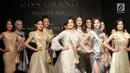 Sejumlah finalis Miss Grand Indonesia 2018 dari berbagai kota saat sesi perkenalan dalam gelaran Welcome Dinner & Grand Press Conference di Jakarta, Rabu (11/7). Sebanyak 30 finalis Miss Grand Indonesia resmi diperkenalkan. (Liputan6.com/Faizal Fanani)